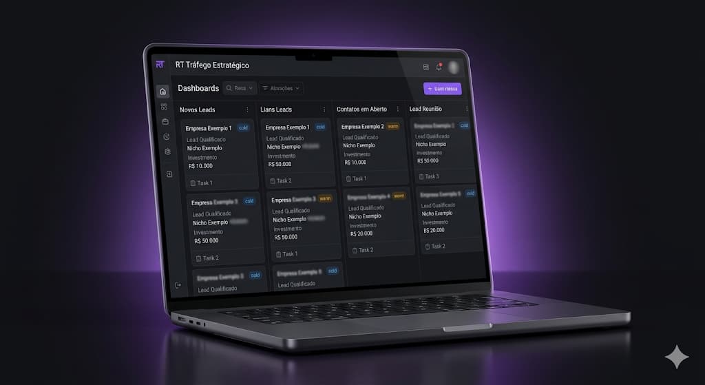 Dashboard CRM RT Digital World com gestão de leads